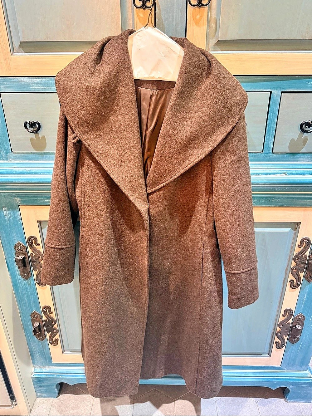 Cole Haan Shawl Collar Wrap Coat Wool Blend Brown Coat Size 12 Like New